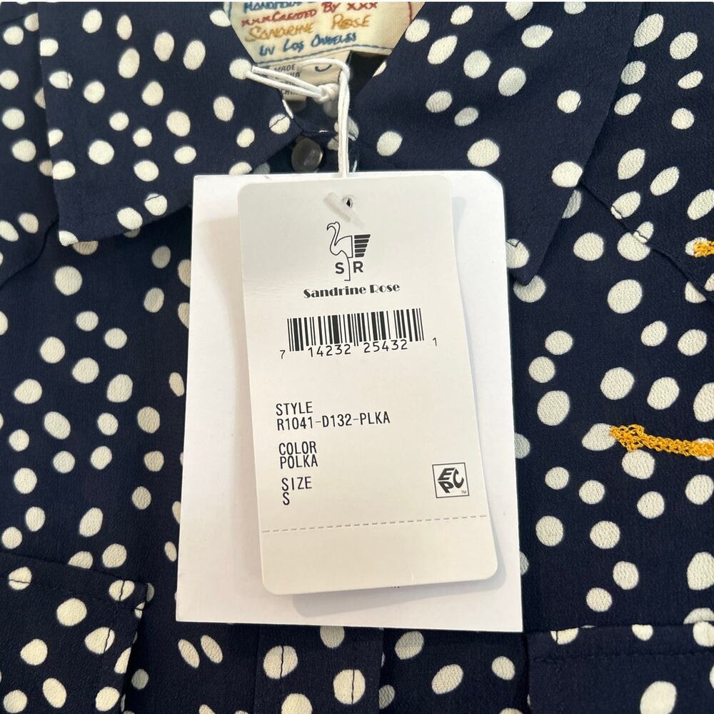 NWT Sandrine Rose Polka Dot Button Down Shirt Navy/White, Womens S - Picture 4 of 8